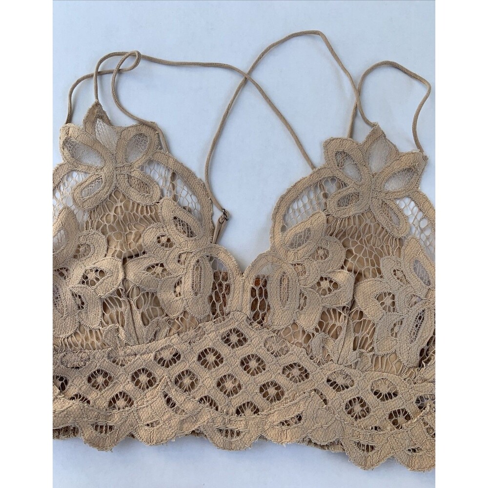 Free People Adella Bralette XS Fairycore Boho NWT Beige Tan - Picture 3 of 9